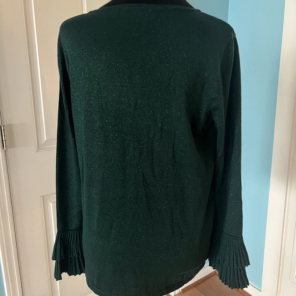 Chico’s Lurex Pleat Sleeve Pullover Sweater Emerald Green Shimmery Size M - Picture 2 of 11